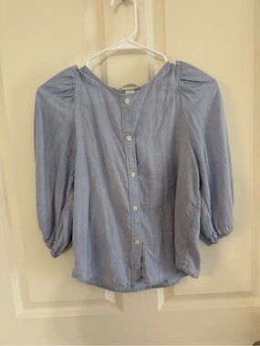 H&M Light Blue Button-Back Puff Sleeve Shirt